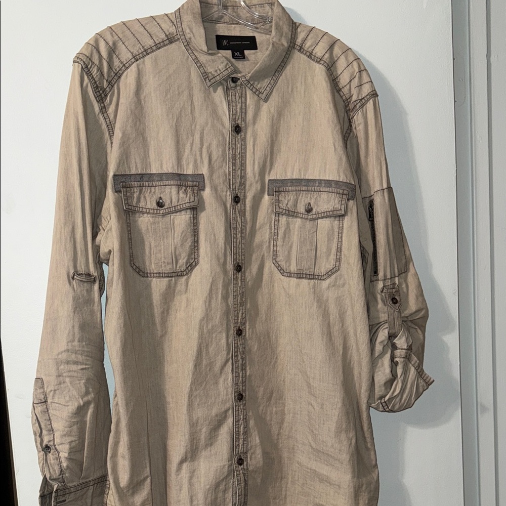Men's XL INC International Concepts Light Khaki Utility Shirt